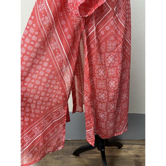 Lane Bryant Plus Sz 18/20 Red Belted Swim Coverup Kimono Beachwear Resortwear - Picture 9 of 16